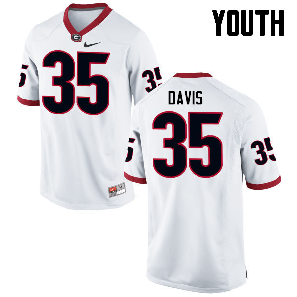 Youth Georgia Bulldogs #35 Aaron Davis College Football Jerseys-White - Click Image to Close